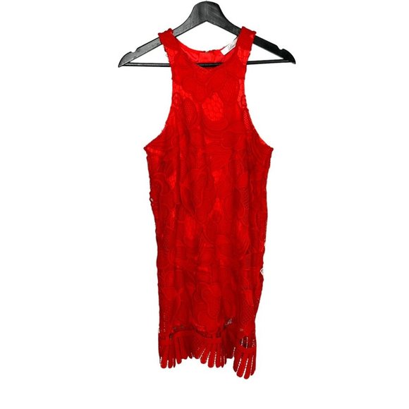 Lovers and Friends Red Crochet Floral Lace Sleeveless Above Knee Dress Small - Picture 1 of 9